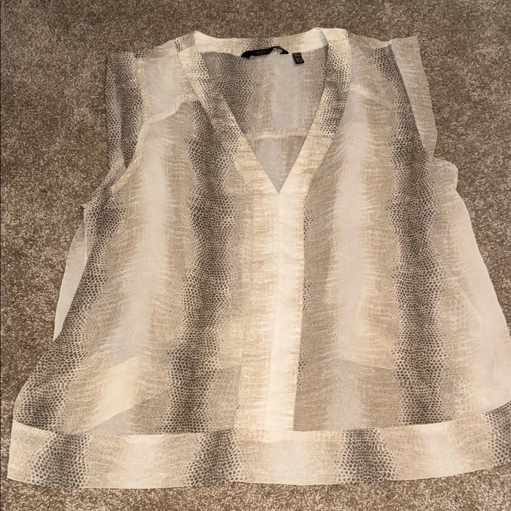 Kardashian Kollection Sheer V-Neck Blouse - Cream and Gray XL. T